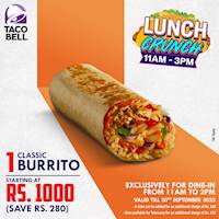 Get 1 Classic Burrito starting at Rs. 1000 at Taco bell