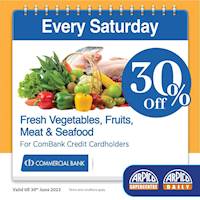 30% off on Fresh vegetables, fruits, meat, and seafood at Arpico for ComBank Credit Card