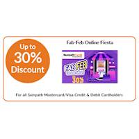 Enjoy Up to 30% Discount at Fab-Feb On line Fiesta for all Sampath Mastercard, Visa Credit Cardholders and Sampath Debit Cardholders