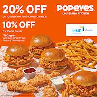 Enjoy up to 20% Off at Popeyes for HNB Cards