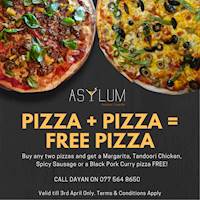 Buy any two pizzas and get one pizza FREE at Asylum