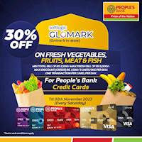 Enjoy up to 30% off when making purchases on your People's Bank Credit Card at Softlogic Glomark!