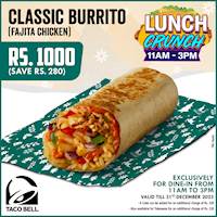 Get 1 Classic Burrito starting at Rs.1000 at Taco bell