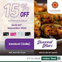 15% Off with your Amana Bank Debit Card at Kandoori (Galle)