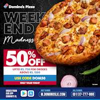  50% off up to Rs. 750 for orders above Rs. 1500 at Domino's Pizza