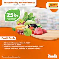 25% Off on Fresh Vegetables, fruits, and seafood at keells for Peoples Bank Credit Cards