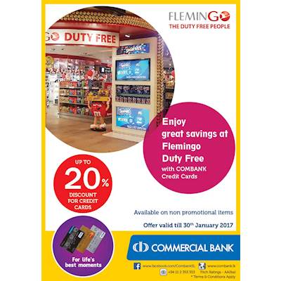 Up to 30% Discount for COMMERCIAL BANK Credit card holder at FLEMINGO DUTY FREE 