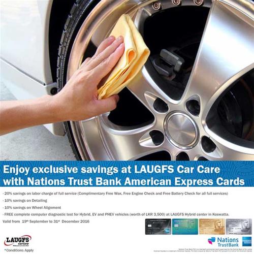 Up to 20% discount at LAUGFS CAR CARE for Nation Trust Bank American Express Cards till 31st December 2016