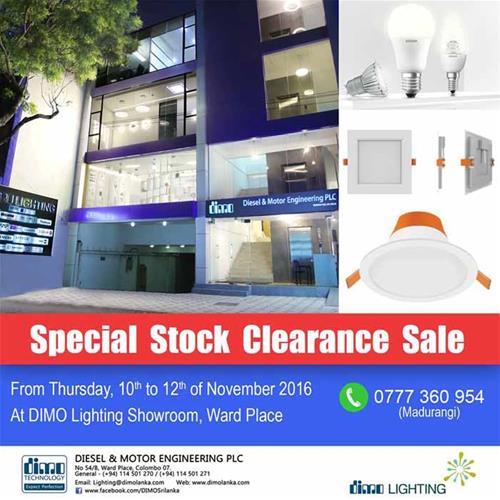 Special Stock Clearance Sale at DIMO lightning showroom from 10th to 12th November 2016