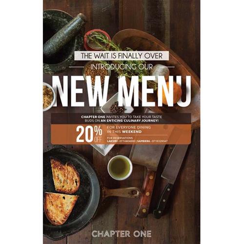 20% Discount for everyone dining in this weekend at CHAPTER ONE 