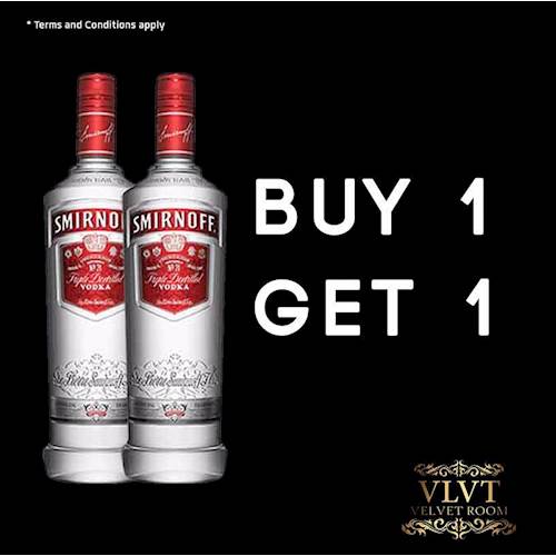 Buy one and get one free SMIRNOFF at VELVET ROOM