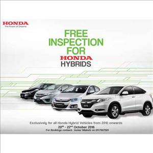 Free inspection for Honda Hybrids at HONDA from 20th to 22nd October 2016