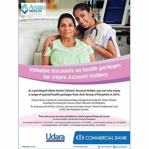 Discount on health packages for Udara Account Holders at ASIRI HOSPITALS till 31st December 2016