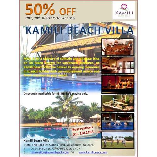 50% Discount at KAMILI BEACH VILLA from 28th to 30th October 2016