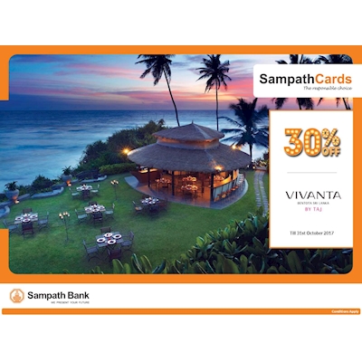 Get up to 30% OFF at Vivanta By Taj Bentota with your Sampath Cards 