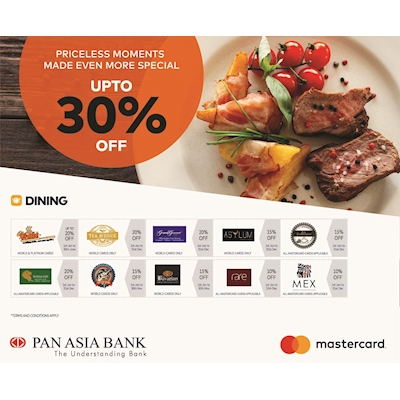 Make your Dining Special with these following Restaurants using your Pan Asia Bank Cards with your loved ones 