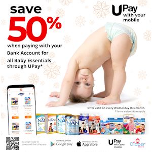 Get 50% Off on Baby Essentials when you pay on card through UPay.
