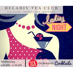 Buy 1 Get 1 Free on selected Cocktails at Heladiv Tea Club