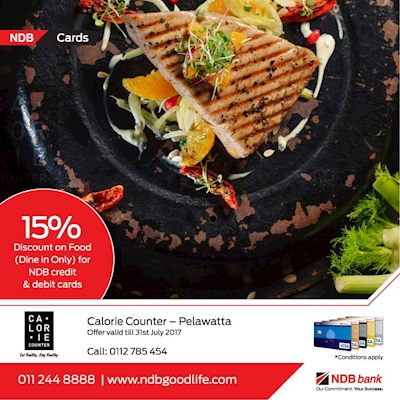 Get 15% Discount when you Dine in at CALORIE COUNTER with your NDB Credit Cards 