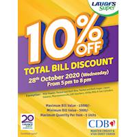 Enjoy 10% off discount on TOTAL BILL at LAUGFS Super for CDB Master credit cards and VISA debit cards.