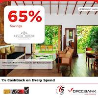 Enjoy 65% savings on FB | SGL/DBL/TPL at The River House for DFCC Credit & Debit Cards