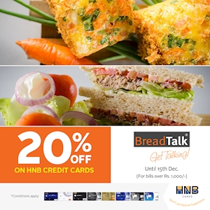 Get 20% Off at BreadTalk with your HNB Credit Cards 