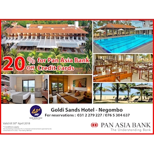 20% Off at Goldi Sands Hotel on Pan Asia Bank Cards