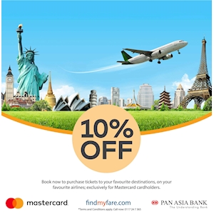 10% off at FindMyFare for Pan Asia Bank Credit Cardholders