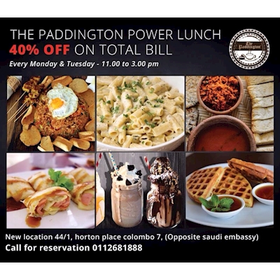 The Paddington Power Lunch 40% OFF on Total Bill on every Monday & Tuesday 