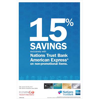 15% Savings exclusively with NATIONS TRUST BANK AMERICAN EXPRESS on Non-promotional items at FLEMINGO 