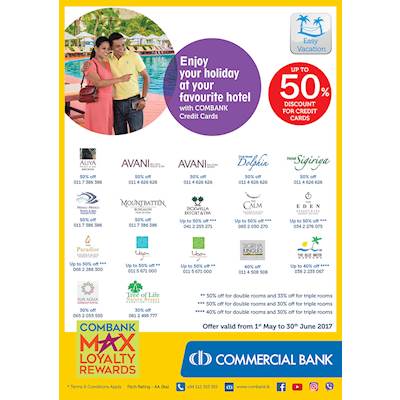Up to 50% DISCOUNTS for COMBANK Credit cards on selected HOTELS 