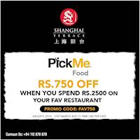 Spend LKR 2500 and enjoy savings of LKR 750 on Pick Me Food at Shanghai Terrace