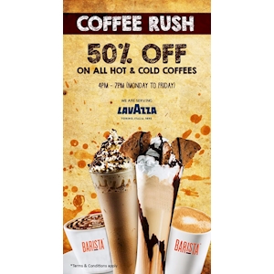 50% Off on all Hot and Cold Beverages at Barista