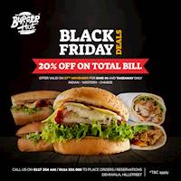 Enjoy 20% off on your total bill on Black Friday at Burger Hut!
