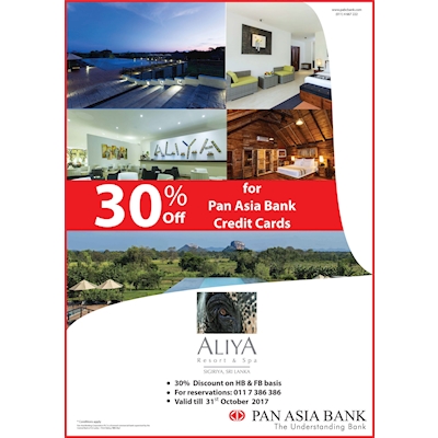 Treat yourself with 30% Discount for Pan Asia Bank Credit Cardholders at ALIYA Resort and Spa 