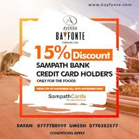15% OFF on dine-in at Avenra Bayfonte - Negombo for all Sampath Mastercard & Visa Credit Cardholders. 