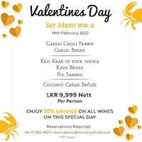 Valentine’s day set menu for 2 at Ministry of Crab!