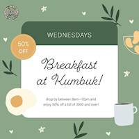 Get 50% OFF on bills of Rs.3000/- and over on Wednesdays for the month of September at Cafe Kumbuk