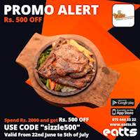 Spend Rs. 2000/- and save Rs. 500/- Order Now from The Sizzle through http://www.eatts.lk