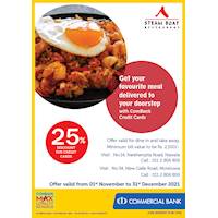 Get your favourite meal delivered to your doorstep from Steam Boat Restaurant with ComBank Credit Cards