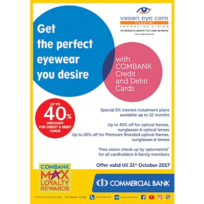 Get the perfect eyewear you desire with COMBANK Credit and Debit Cards at Vasan Eye Care 