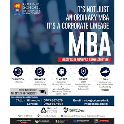 Get Enrolled for the MBA at COLOMBO SCHOOL OF BUSINESS and MANAGEMENT 
