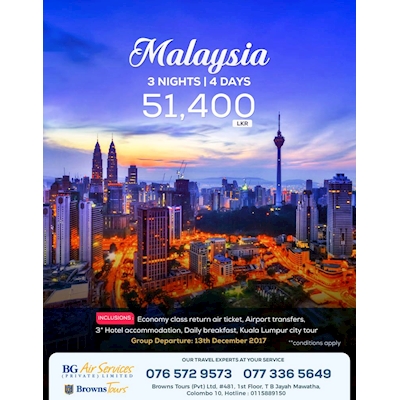 Explore yourself to Malaysia for 3 Nights and 4 Days with Browns Tours 