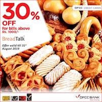 Enjoy 30% Off for bills above Rs. 1,000 when you pay with your DFCC Credit Card at BreadTalk! 