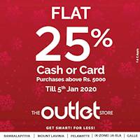 Till the 5th of January if you spend over 5000/- you’d get a flat 25% off at The Outlet Store