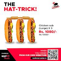 3 X Large Chicken Subs for Rs 1080 at Royal Burger
