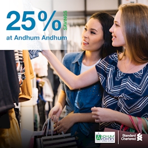 Now enjoy 25% off on Standard Chartered Credit cards at Andhum Andhum