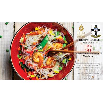 Get this Special 10% Offer from THAI CUISINE LA RAMBLA only for S.THOMAS' OLD BOYS MEMBERS 