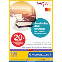 20% Discount for Commercial Bank Mastercard Credit and Debit Cards at WoW.lk 