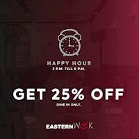 Get 25% OFF when you dine in from 3 p.m. till 6 p.m. everyday at Eastern Wok